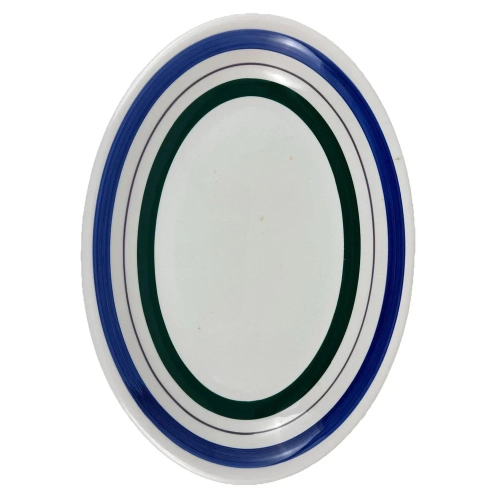 Furio Oval Pasta Bowl Striped Serving Dish Large White Blue Green ~16